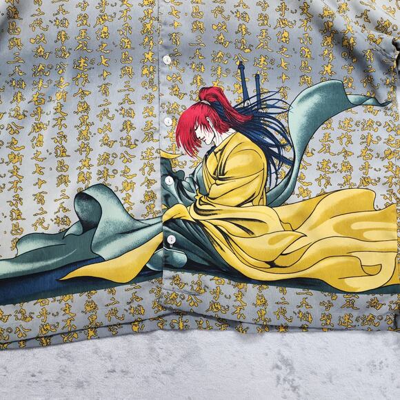 Vintage J/E/T Strtwr Shirt Mens XXL Japanese Anime Samurai Fighter Button Down - Picture 2 of 12